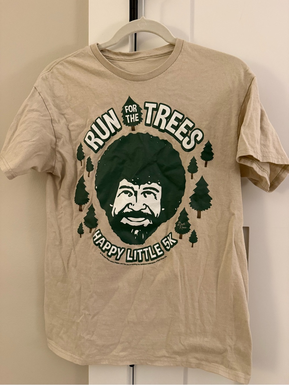Bob Ross Unisex T Shirt Run for the Trees Happy Little 5K Cotton Medium